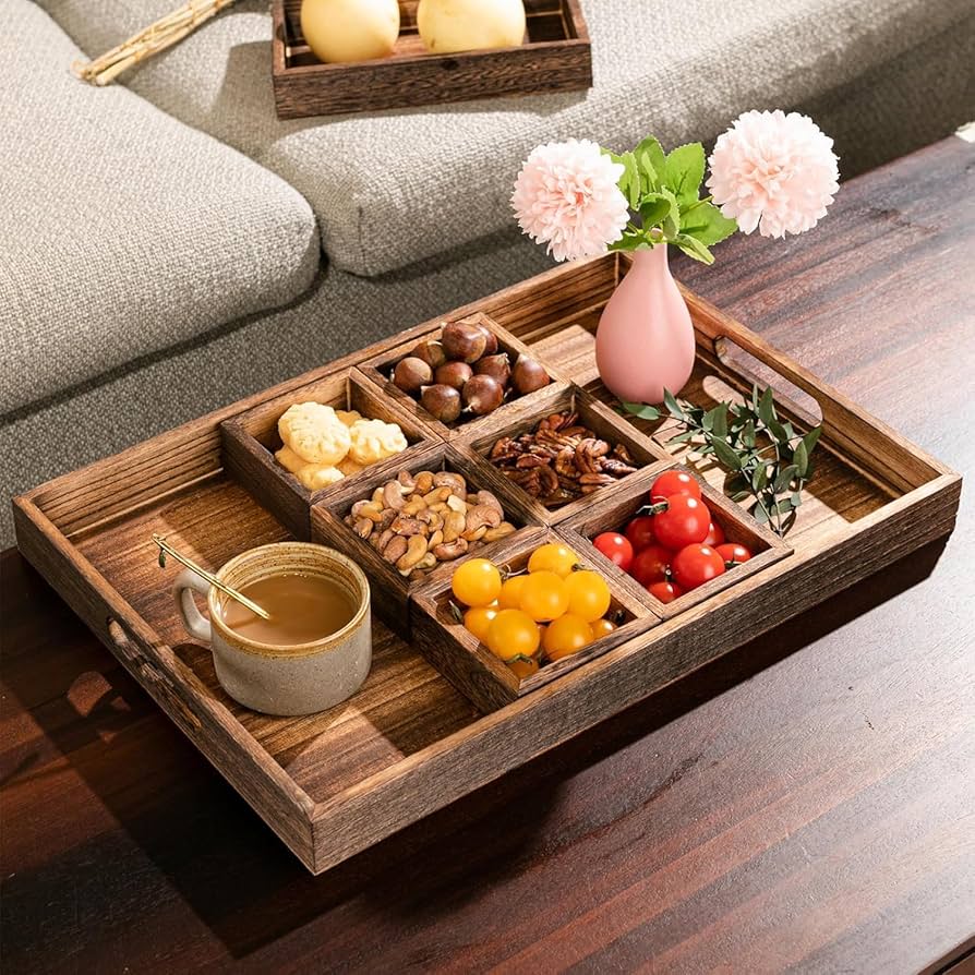 Serving Tray wood rectangular handles 45×30 cm